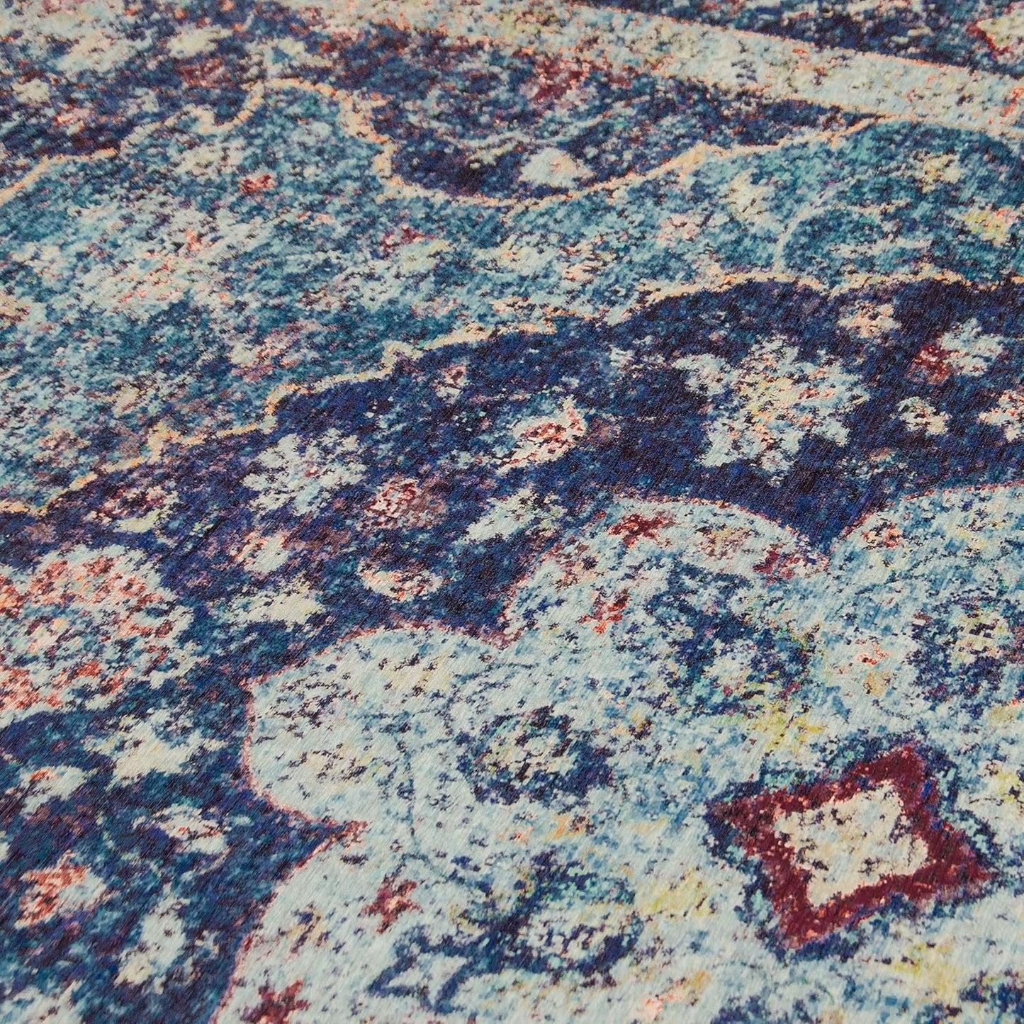 Realife Machine Washable Rug - Stain Resistant, Non-Shed - Eco-Friendly, Non-Slip, Family & Pet Friendly - Made from Premium Recycled Fibers - Vintage Distressed Medallion - Blue, 4' X 6'