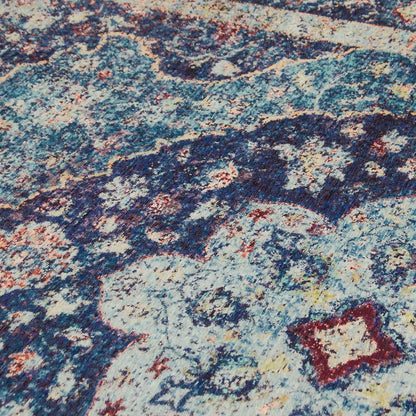 Realife Machine Washable Rug - Stain Resistant, Non-Shed - Eco-Friendly, Non-Slip, Family & Pet Friendly - Made from Premium Recycled Fibers - Vintage Distressed Medallion - Blue, 4' X 6'