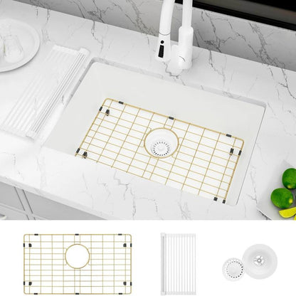 LQS 28''X 18''Single Bowl Undermount Kitchen Sink with Accessories,Black Limestone Sink,Deep Sink for Workstation,Rv,Prep Kitchen and Bar Sink
