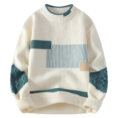 Men'S Mock Neck Knitted Sweater Fashion Patchwork Knitting Pullovers Men Autumn Winter Daily Casual Warm Pullover Sweaters Man