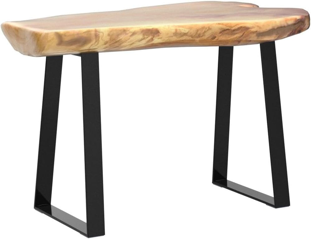 Cedar Roots Stool with Flat Iron Leg Wood Bench 27.5" X 14" X 17.4" H Home Decor Wood Side Table Plant Stand Home Décor End Table