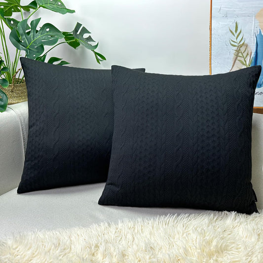 Black Pillow Covers, Pack of 2 Super Soft Elegant Modern Daily Cushion Covers Decorative Stretchy Pillow Cases for Sofa Bed Car Chair, 18 X 18 Inch(Black)