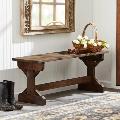 46" Meranti Wood Farmhouse Bench for Entryway, Garden, Patio