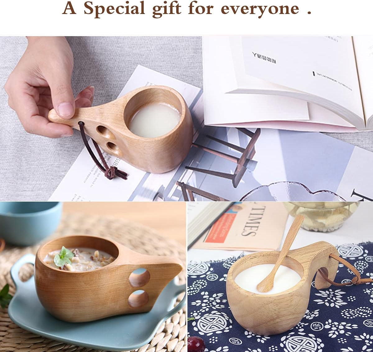 Mochiglory Wooden Mug Nordic Style Handmade Natural, Portable Wooden Drinking Cup for Coffee, Tea and Milk