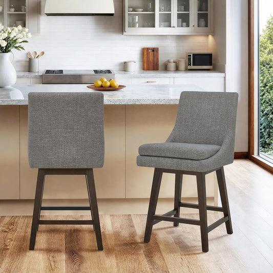 Counter Height Swivel Bar Stools with Back Set of 2, FSC Certified Upholstered Fabric Bar Stool, 26.8" H Seat Height, Fabric in Fog