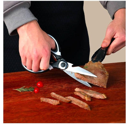 OMDAR Kitchen Scissors - 3 Pack Heavy Duty Stainless Steel Shears for Cutting Meat, Food, Fish, Poultry - Dishwasher Safe - Cover, Board Thick