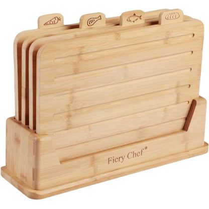 12.6"L X 9"W Bamboo Cutting Board Set of 4 - Wood Cutting Board Set with Holder