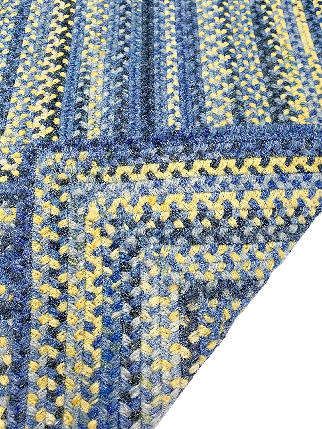 American Heritage Blue Yellow 3' 0" X 5' 0" Concentric Rectangle Braided Rug