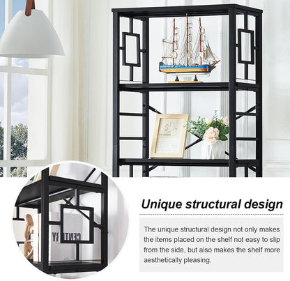 Tall Bookshelf, Industrial Bookshelf with Metal Frame and Open Shelves, 6 Tier Metal Bookshelves and Bookcases, Rustic Bookcase, Tall Book Shelf for Office, Living Room and Bedroom, Black