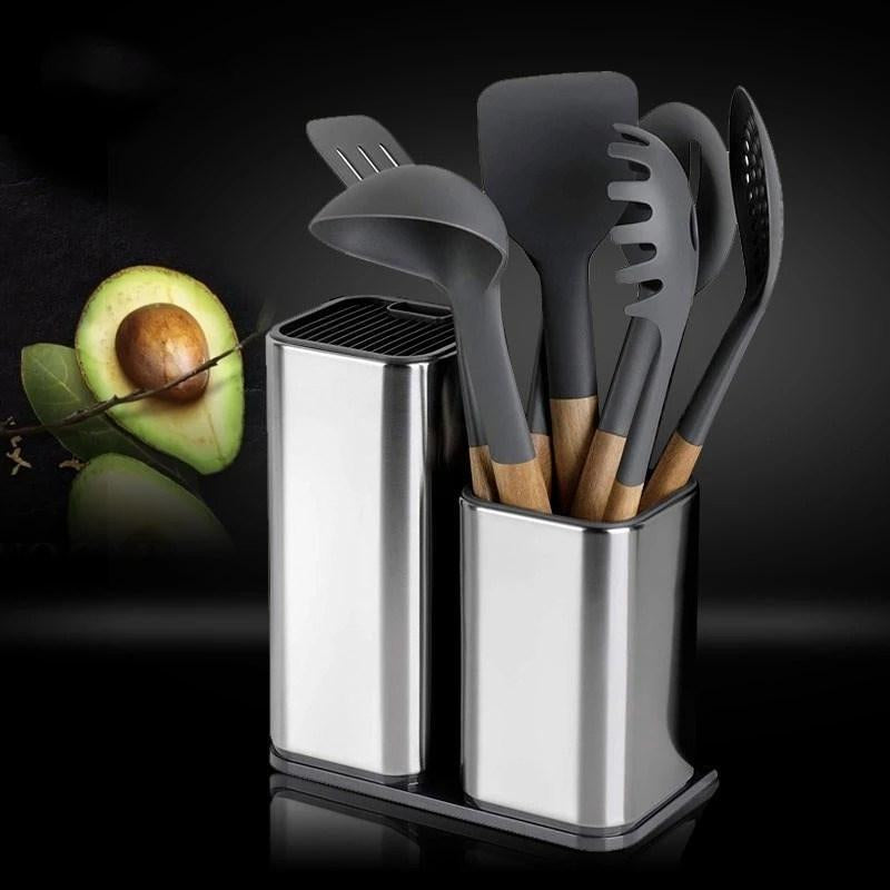 Quick Grab Knife Station – Large-Capacity Stainless Steel Organizer for Safe & Easy Kitchen Tool Storage Holder