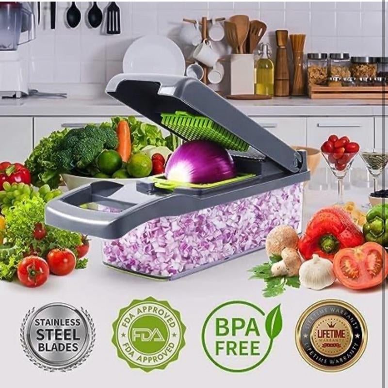 Vegetable Chopper-Multifunctional Food Chopper Veggie Chopper Dicer, Replaceable Blade Onion Chopper and Dicer, Vegetable Cutter with Vegetable Slicer (Grey) Kitchen Stylish Utensils