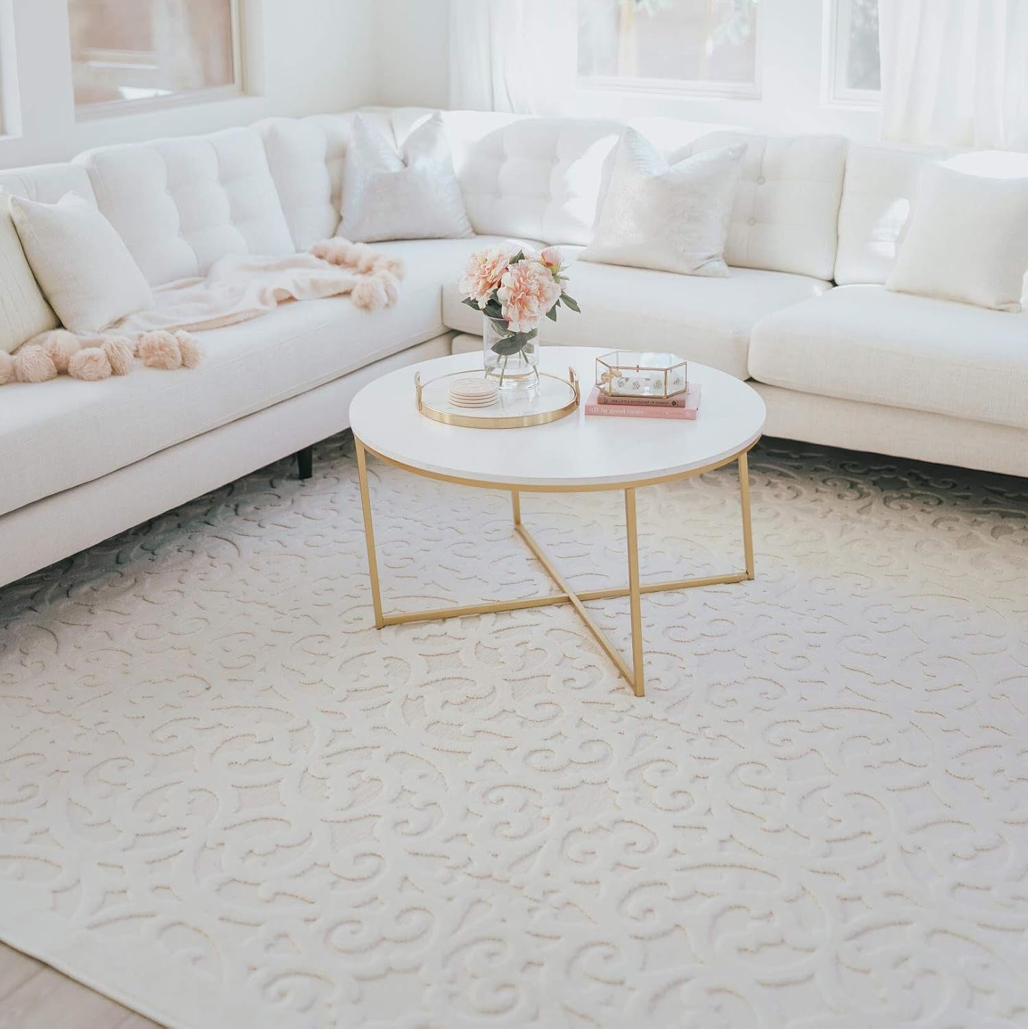 Orian Sculpted 4704 Indoor/Outdoor High-Low Debonair Natural Area Rug, 5'2" X 7'6", Ivory