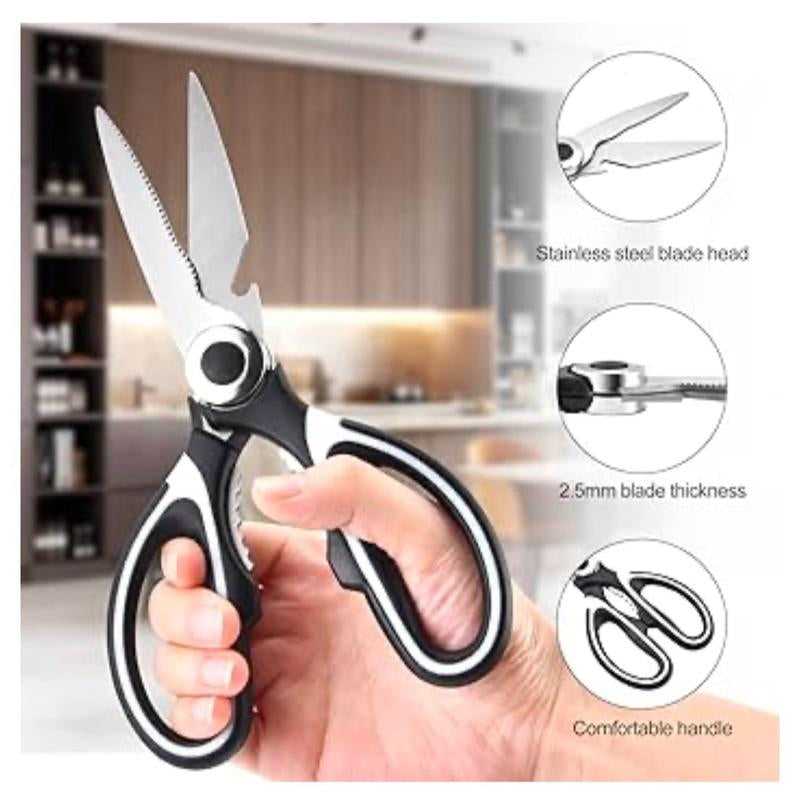 OMDAR Kitchen Scissors - 3 Pack Heavy Duty Stainless Steel Shears for Cutting Meat, Food, Fish, Poultry - Dishwasher Safe - Cover, Board Thick