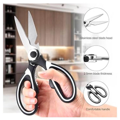 OMDAR Kitchen Scissors - 3 Pack Heavy Duty Stainless Steel Shears for Cutting Meat, Food, Fish, Poultry - Dishwasher Safe - Cover, Board Thick