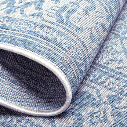 Patio Country Dahlia Transitional Medallion Indoor/Outdoor Area Rug, Blue/Grey, 7'9"X10'2"