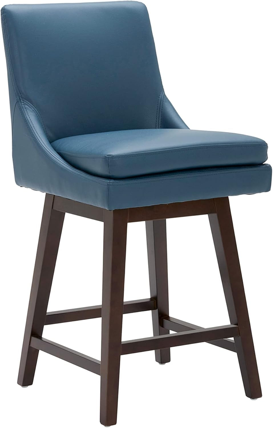 Counter Height Swivel Barstool, FSC Certified Upholstered Bar Stool, 26.8" H Seat Height, PU Leather in Dark Blue