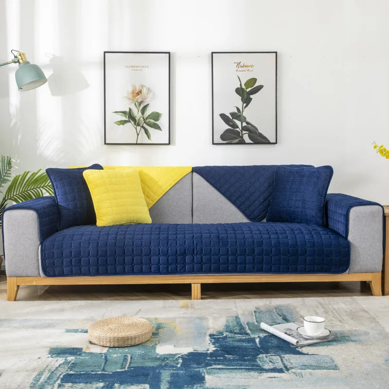 Sofa Cushion Plush Non-Slip Thickened Sofa Cover Cushion Flannel Sofa Cover Universal Solid Color Dust-Proof Sofa Seat Cover