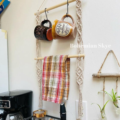 Macrame Kitchen Towel Coffee Mug Holder, Boho Kitchen Decor