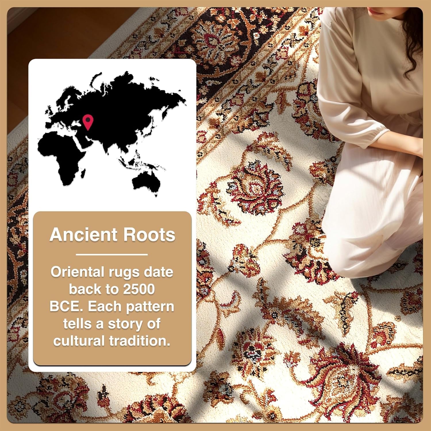 Barclay Collection Sarouk Ivory 6X9 Area Rug - for Living Room, Bedroom, and Dining Room