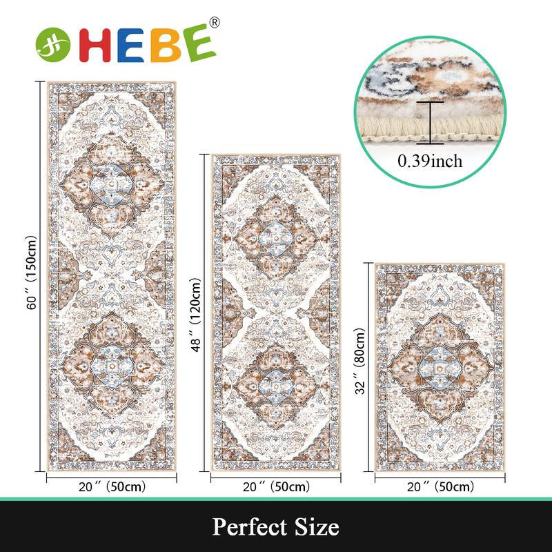 [Fallfreshness] HEBE Washable Farmhouse Kitchen Rugs Sets of 3 Non Slip Kitchen Rugs and Mats Boho Kitchen Mats for Floor Kitchen Runner Rug Kitchen Carpet Rug Runner for Hallways Kitchen Laundry