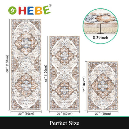 [Fallfreshness] HEBE Washable Farmhouse Kitchen Rugs Sets of 3 Non Slip Kitchen Rugs and Mats Boho Kitchen Mats for Floor Kitchen Runner Rug Kitchen Carpet Rug Runner for Hallways Kitchen Laundry
