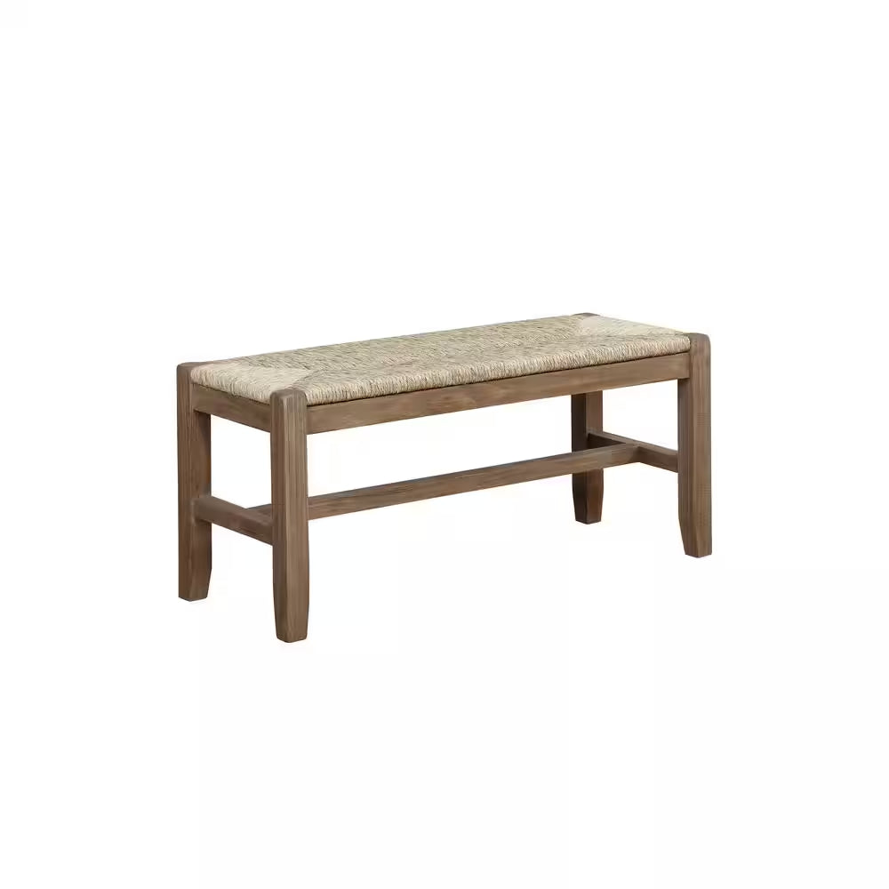 Newport Brown Wood Bench with Rush Seat 18 In. H X 40 In. W X 15 In. D