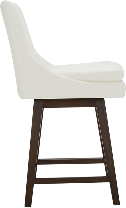 Counter Height Swivel Barstool, FSC Certified Upholstered Bar Stool, 26.8" H Seat Height, PU Leather in Pure White