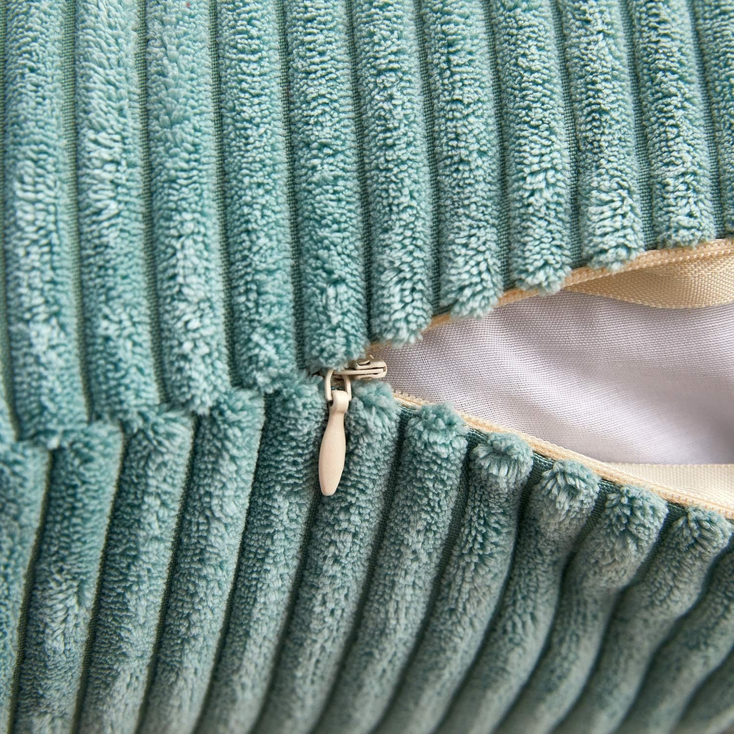 Pack of 2, Corduroy Soft Decorative Square Throw Pillow Cover Cushion Covers Pillowcase, Home Decor Decorations for Sofa Couch Bed Chair 18X18 Inch/45X45 Cm (Striped Light Green)
