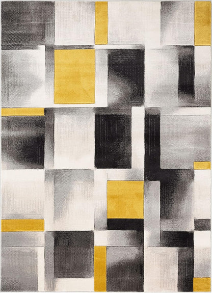 Good Vibes Louisa Gold Modern Geometric Boxes 7'10" X 9'10" 3D Texture Area Rug