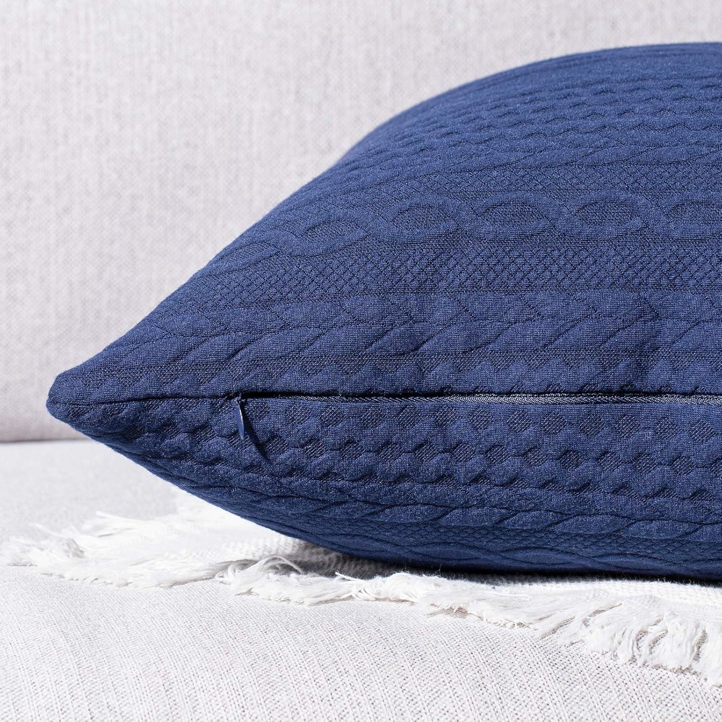 Pack of 2 Super Soft Decorative Throw Pillow Covers Square Cushion Cases Pillowcases for Couch Sofa Bedroom Car Modern Embossed Patterned,18 X 18 Inch,Navy