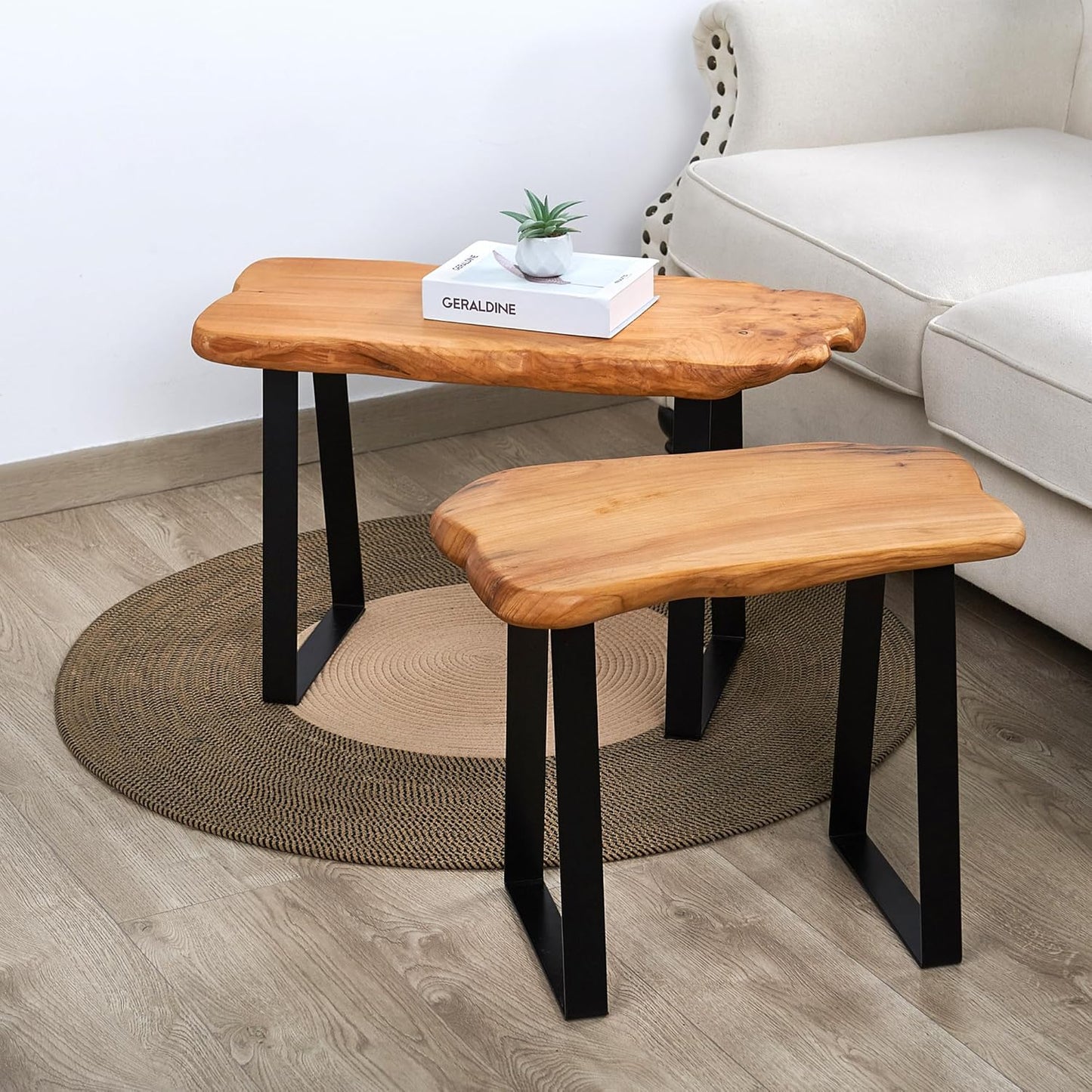 Cedar Roots Stool with Flat Iron Leg Wood Bench 27.5" X 14" X 17.4" H Home Decor Wood Side Table Plant Stand Home Décor End Table