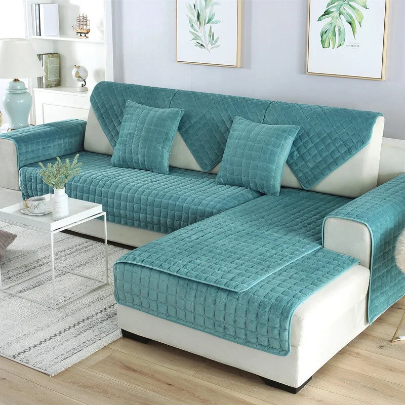 Sofa Cushion Plush Non-Slip Thickened Sofa Cover Cushion Flannel Sofa Cover Universal Solid Color Dust-Proof Sofa Seat Cover