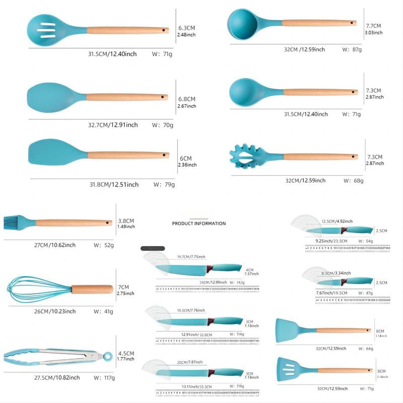 Kitchen Utensils Set, 19Pcs/Set Silicone Kitchen Utensils Set, Household Cutting Cooking Utensils Set, Home Kitchen Supplies