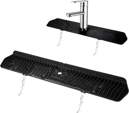 Kitchen Sink Splash Guard, 24Inche Faucet Mat Splash Catcher, Handle Drip Catcher Tray, Multipurpose for Kitchen Dish Drying Mats Sponge Holder and Bathroom Countertop Protect(Black)