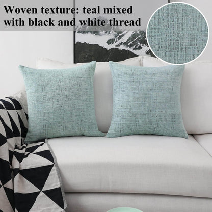Throw Pillow Covers for Couch Tweed Chenille Throw Pillow Covers 18X18 Sofa Bench Spring Decorations, 2 Packs, 18 X 18 Inches, Greenish Teal