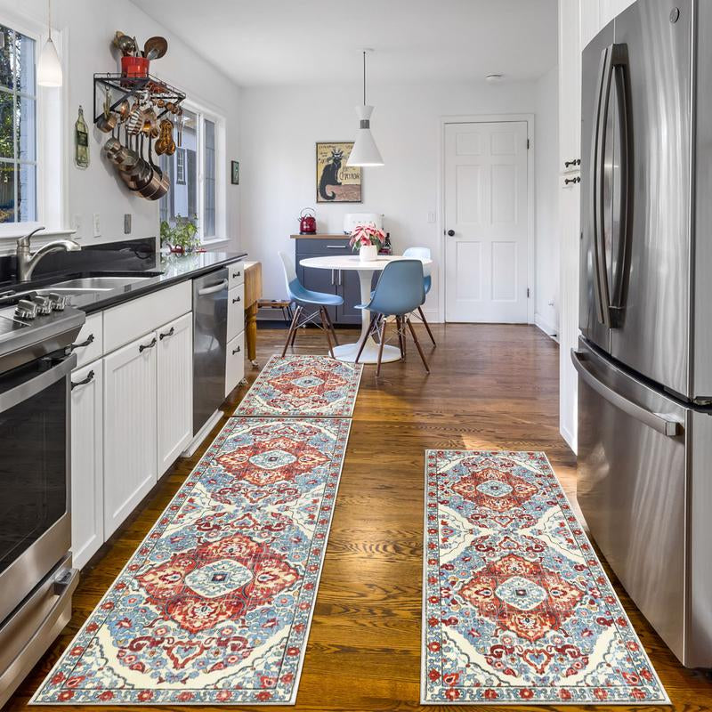 [Fallfreshness] HEBE Washable Farmhouse Kitchen Rugs Sets of 3 Non Slip Kitchen Rugs and Mats Boho Kitchen Mats for Floor Kitchen Runner Rug Kitchen Carpet Rug Runner for Hallways Kitchen Laundry