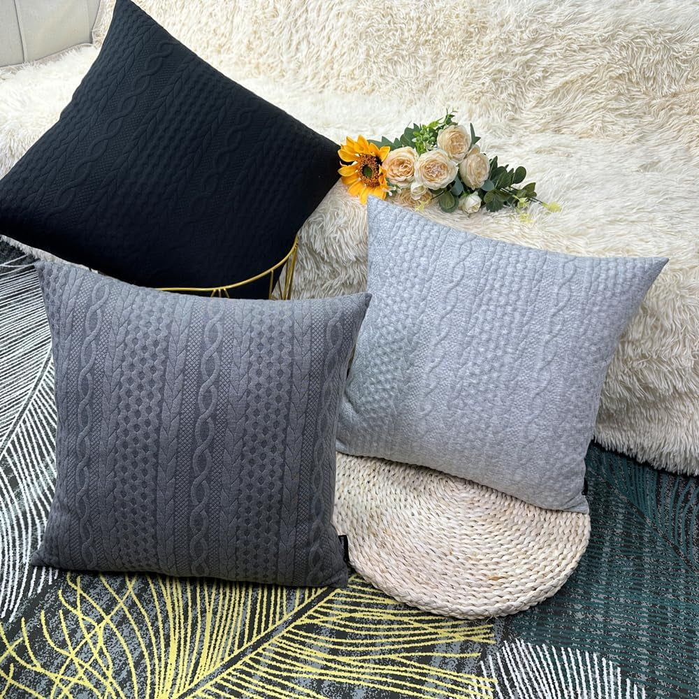 Black Pillow Covers, Pack of 2 Super Soft Elegant Modern Daily Cushion Covers Decorative Stretchy Pillow Cases for Sofa Bed Car Chair, 18 X 18 Inch(Black)