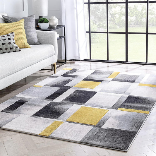 Good Vibes Louisa Gold Modern Geometric Boxes 7'10" X 9'10" 3D Texture Area Rug