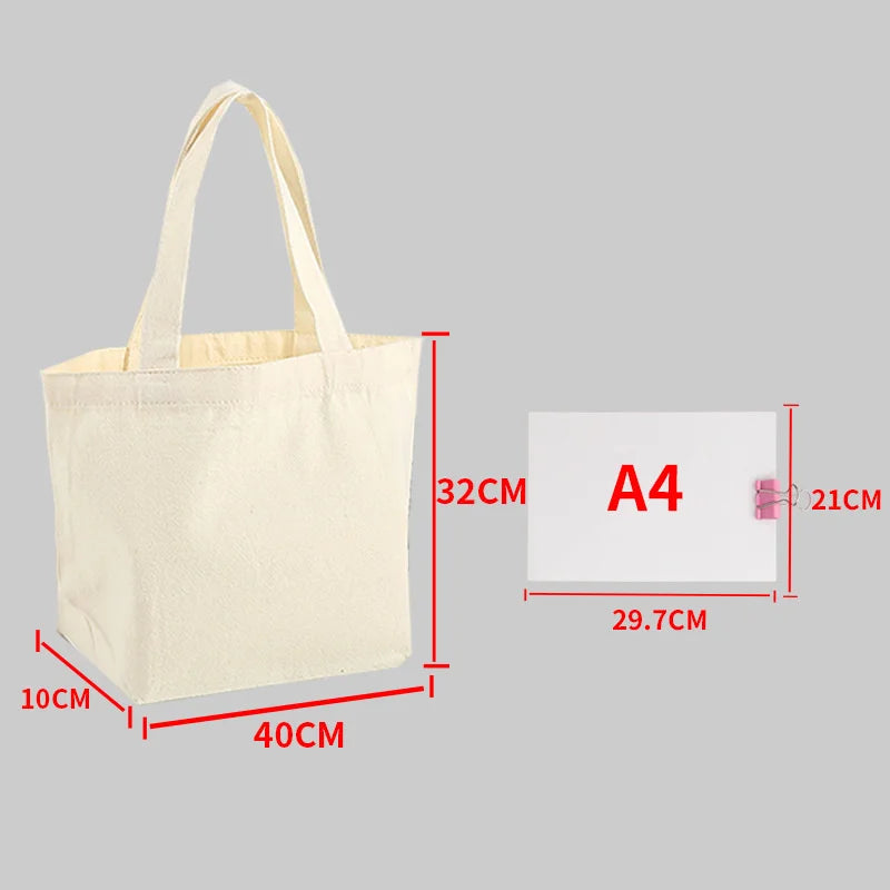 Large Capacity Canvas Shopping Bags DIY Painting Pattern Handbag Folding Eco-Friendly Cotton Tote Bags