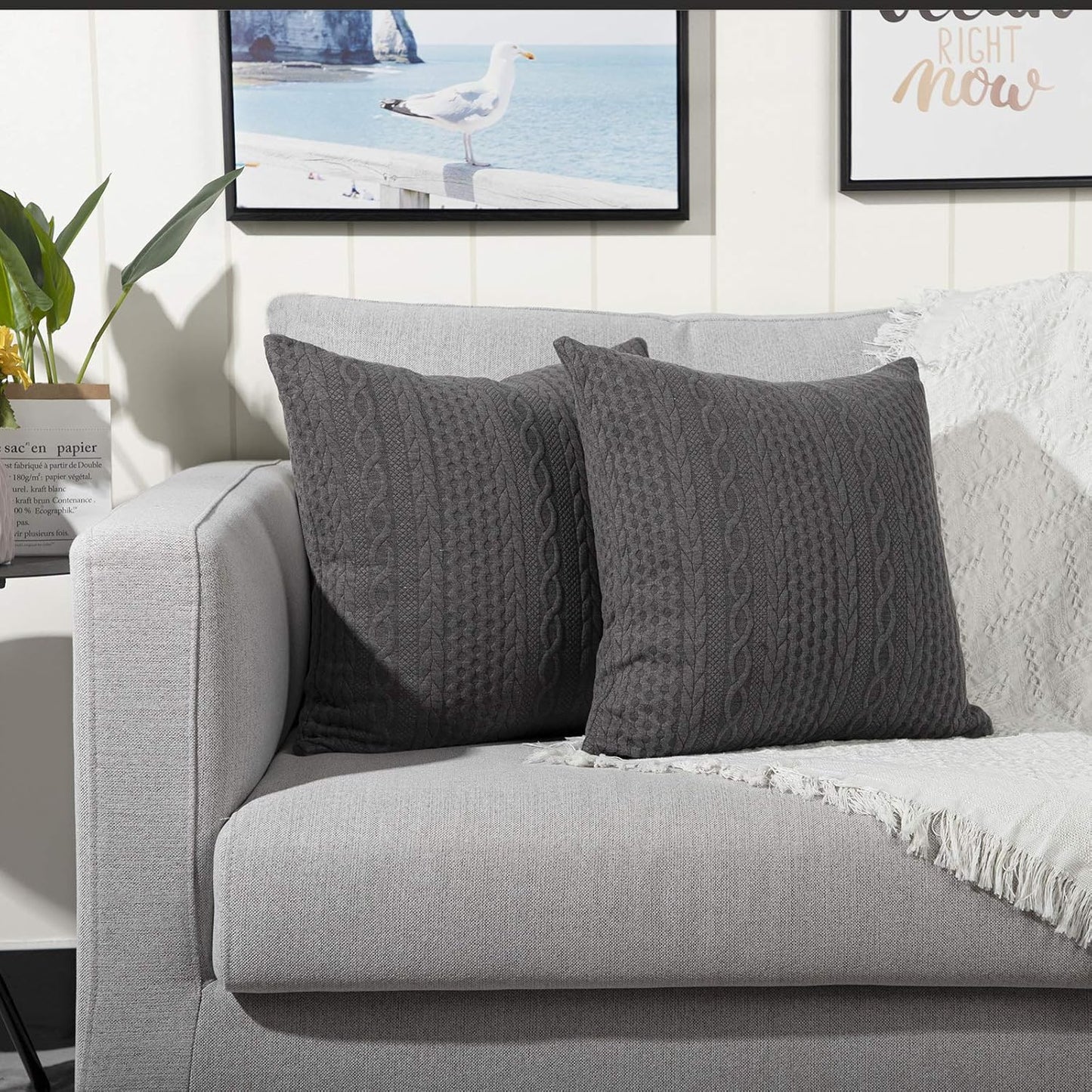 Pack of 2 Super Soft Decorative Throw Pillow Covers Square Cushion Cases Pillowcases for Couch Sofa Bedroom Car Modern Embossed Patterned,18 X 18 Inch,Grey