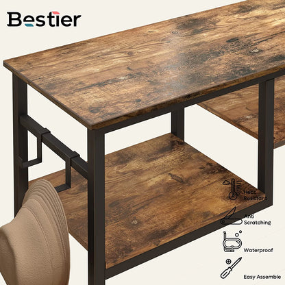 Narrow Console Table with 4 Storage Shelves & 2 Hooks, Buffet Sideboard Side Desk Entryway Table, Rustic