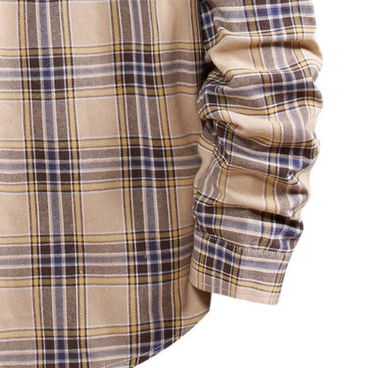 Men'S Flannel Plaid Hooded Shirts Casual Long Sleeve Button down Regular Fit Hooded Shirt Lightweight Thin Jackets Khaki#06 M