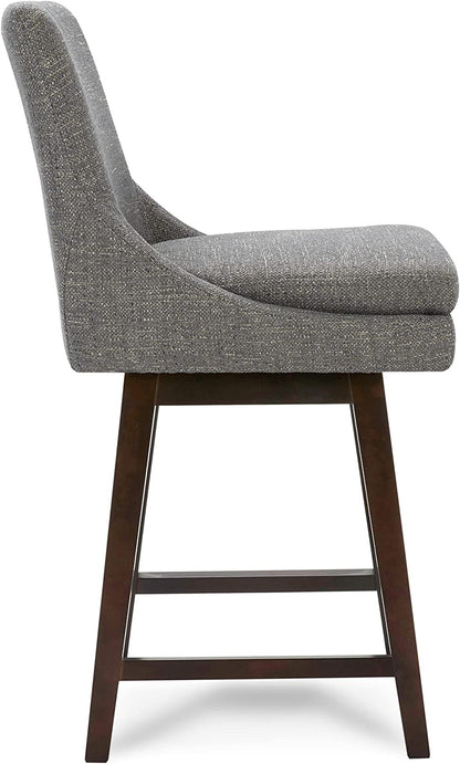 Counter Height Swivel Bar Stools with Back Set of 2, FSC Certified Upholstered Fabric Bar Stool, 26.8" H Seat Height, Fabric in Fog