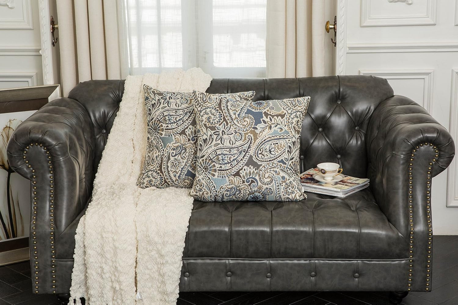 Pack of 2 Decorative Pillow Covers Throw Pillow Cases,Paisley Pattern,18X18 Inches,Blue Brown Cream Multicolor