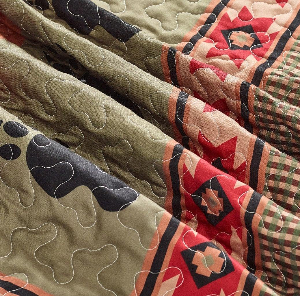 3 Piece King Cabin Quilt Bedding Set - Bear and Paw - Rustic Country Reversible Patchwork Comforter Set with Decorative Pillow Shams