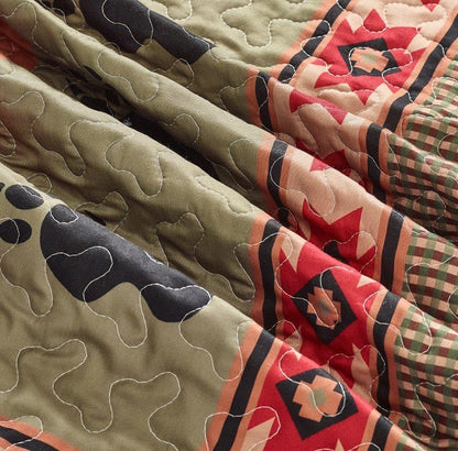 3 Piece King Cabin Quilt Bedding Set - Bear and Paw - Rustic Country Reversible Patchwork Comforter Set with Decorative Pillow Shams