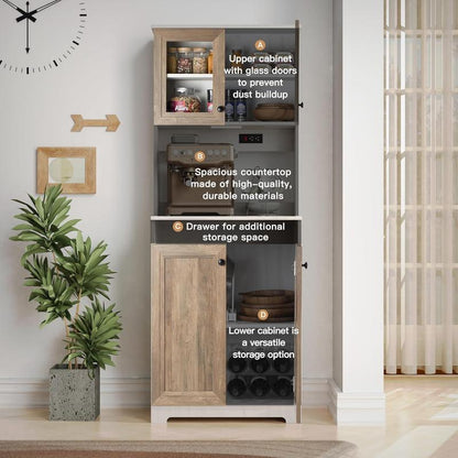 Sideboard Buffet Storage Cabinet with LED & Power Outlet, Kitchen Pantry Organization with Drawer Shelves, Microwave Wood Stand Hutch for Dining Room