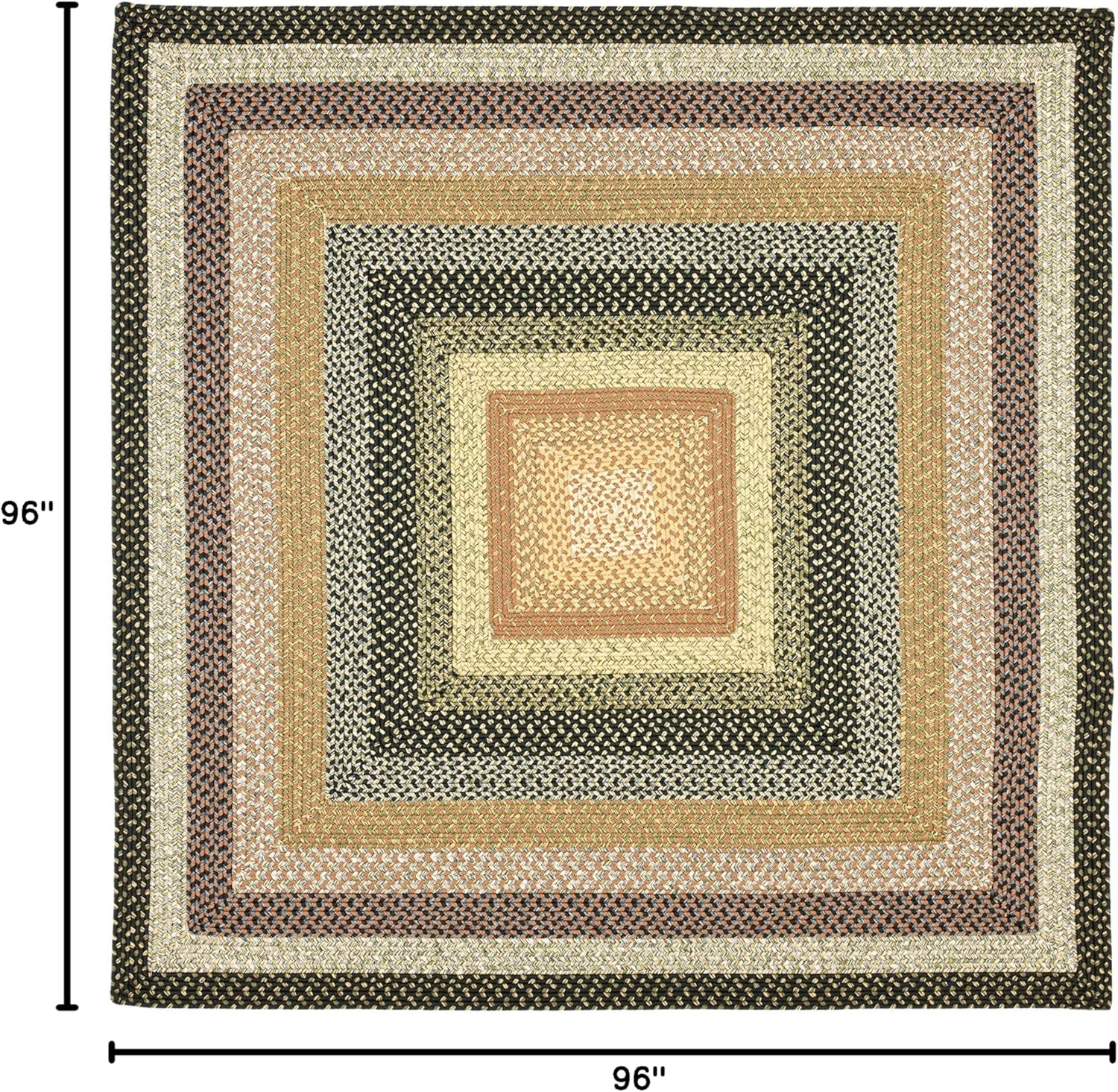 Washable Rug Braided Collection - 8' Square, Multi, Weather Resistant & Easy Cleaning, Ideal for Patio, Backyard, Mudroom, Deck, Dining Space (BRD308A)