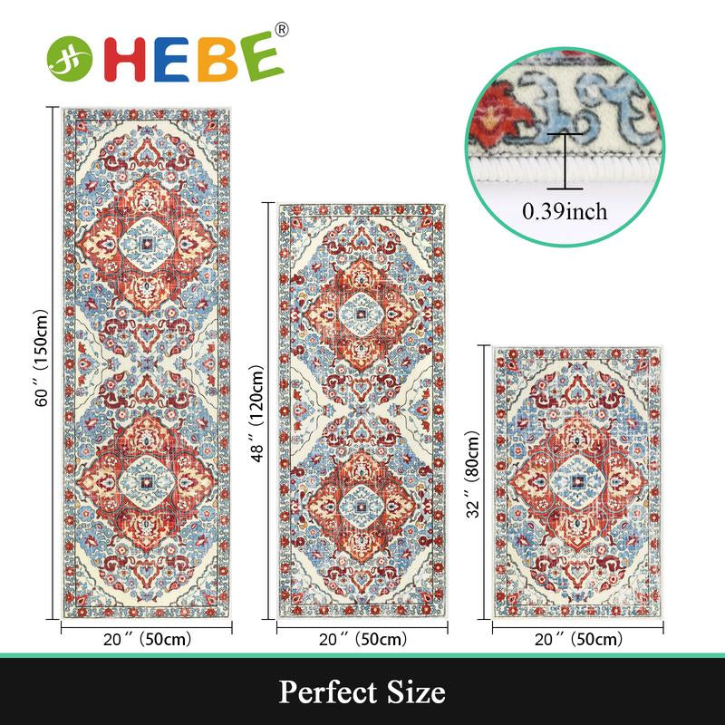 [Fallfreshness] HEBE Washable Farmhouse Kitchen Rugs Sets of 3 Non Slip Kitchen Rugs and Mats Boho Kitchen Mats for Floor Kitchen Runner Rug Kitchen Carpet Rug Runner for Hallways Kitchen Laundry