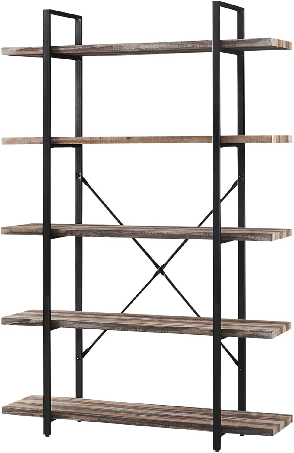 Bookshelf, 5 Tier Industrial Bookcase, 70" Tall Bookshelves and Book Case with 5 Shelf, Rustic Storage Rack with Display Shelves for Bedroom Living Room Office, Retro Brown